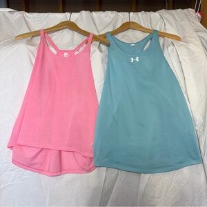 Women's Under Armour Heat Gear Pink and Light Blue Athletic Tank Tops